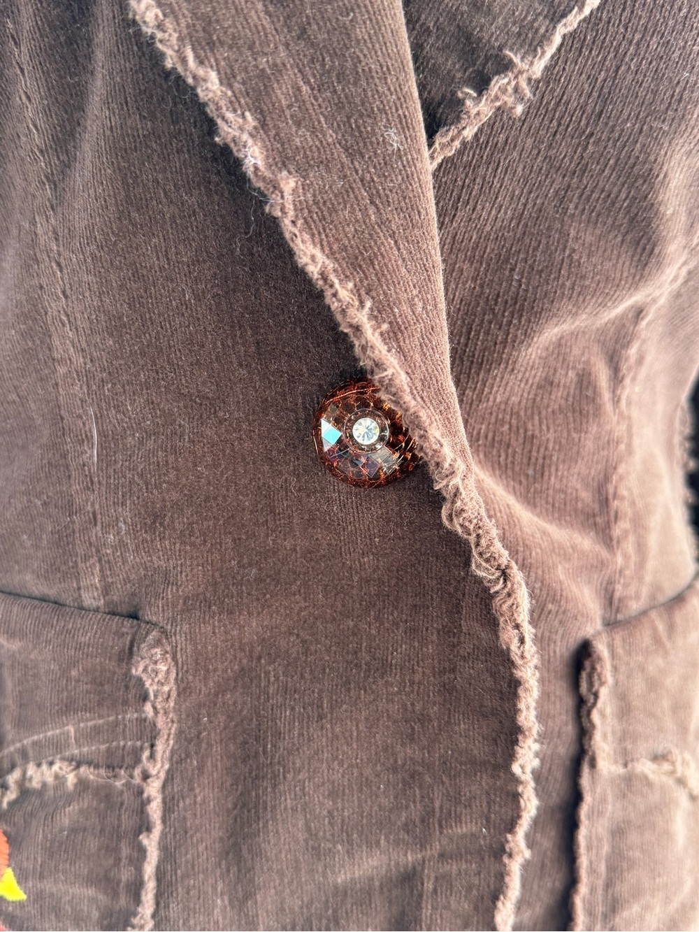 Johnny Was Embroidered Brown Corduroy Jacket with Floral & Bird Motifs Blazer Sm - Picture 12 of 14